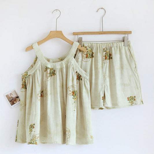 Flower Bamboo Fiber Tank Top Loungewear Set