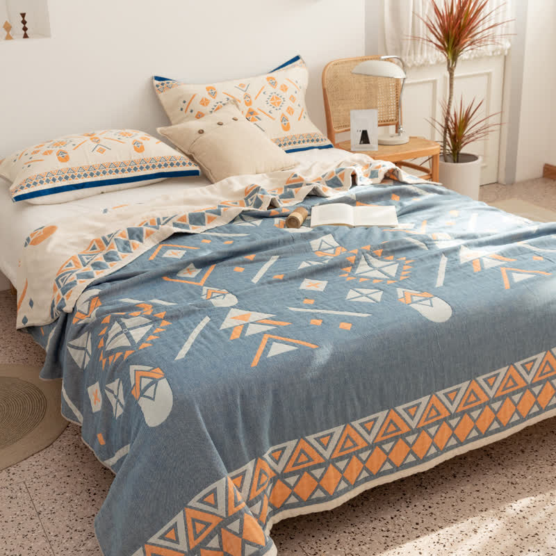 Cotton Gauze Bohemian Geometric Reversible Quilt