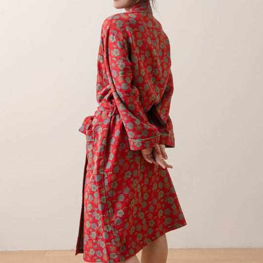 Plum Blossom Cotton Bathrobe With Tie