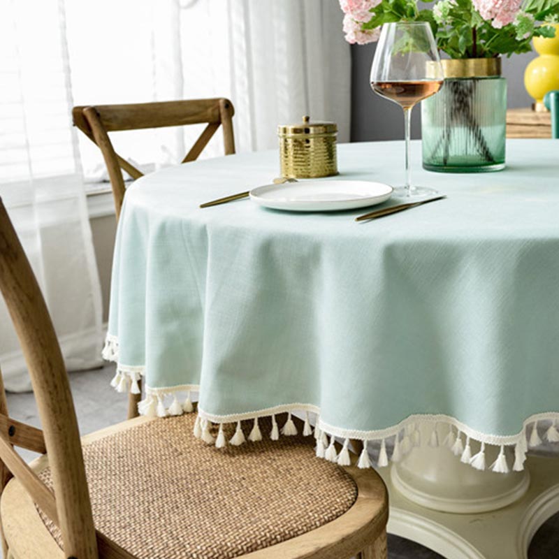 Christmas Round Tablecloth Washable Table Cover with Tassel