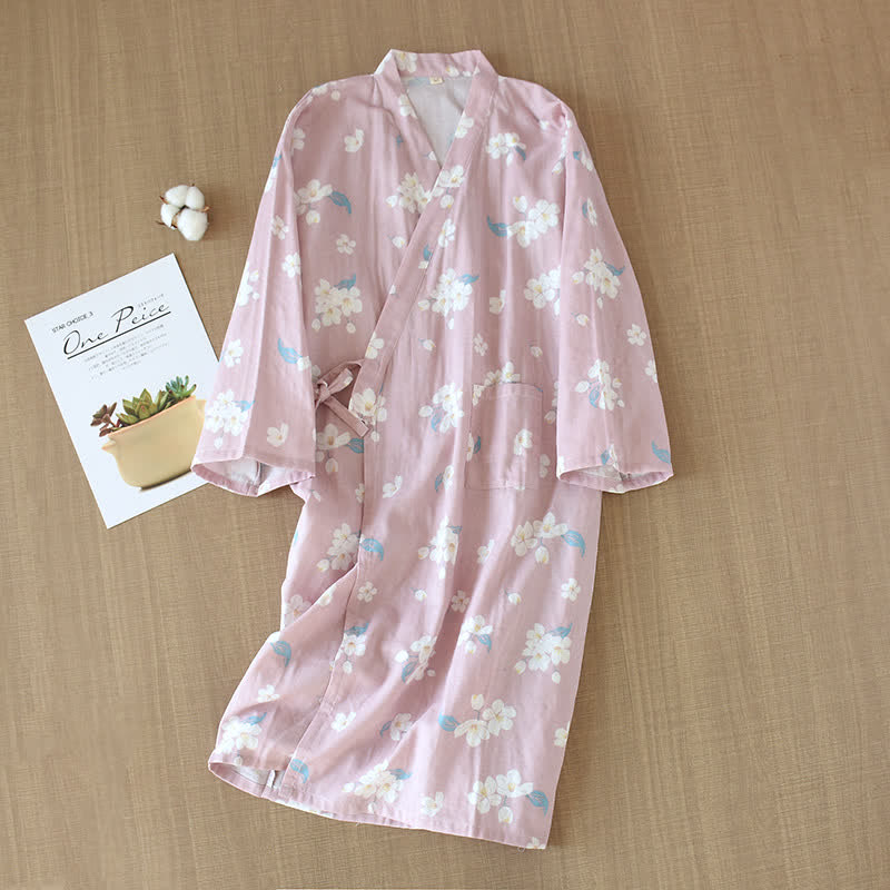 Cotton Gauze V-neck Floral Pajama Set