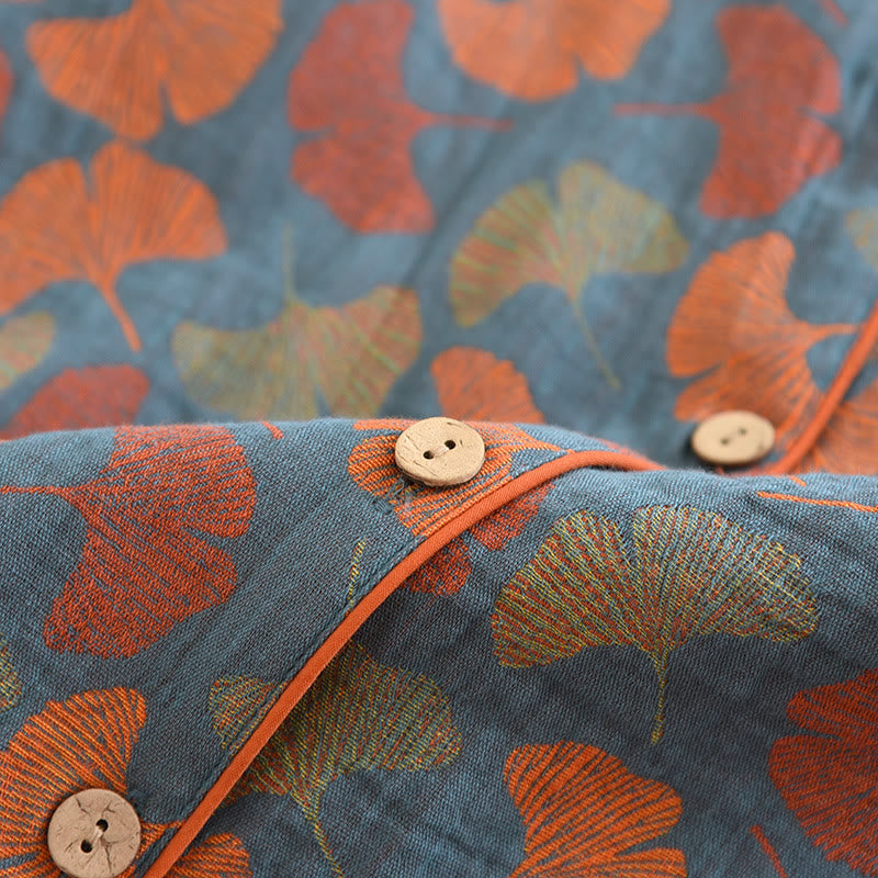 Ownkoti Ginkgo Leaf Button Cotton Loungewear Set - image 3