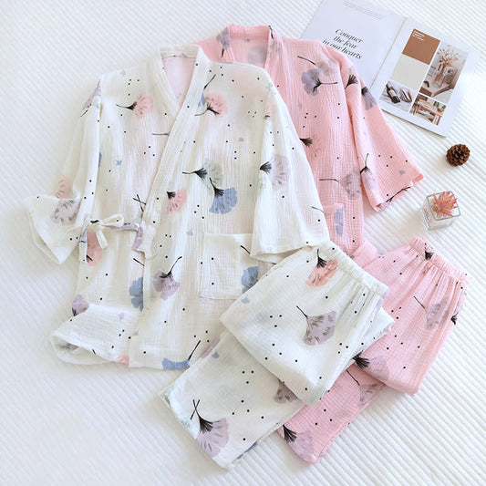 Pure Cotton Kimono Cardigan Loungewear Set