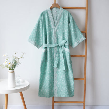 Elegant V-neck Cotton Gauze Summer Bathrobe