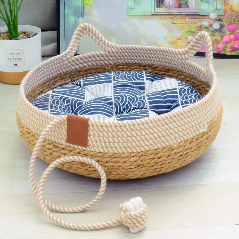 Handmade Woven Rattan Cat Bed