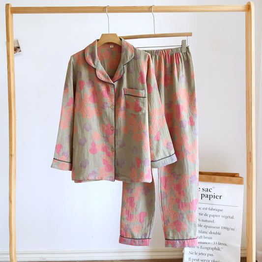 Gourd Cotton Long Sleeves Pajama Set - Green - Women L - image 2