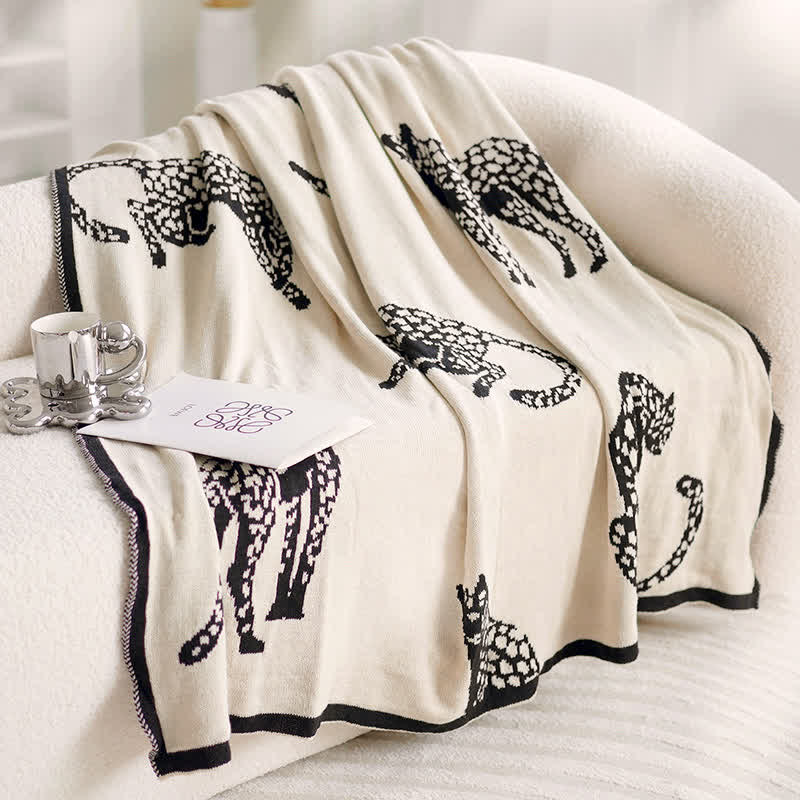 Retro Leopard Knitted Reversible Blanket