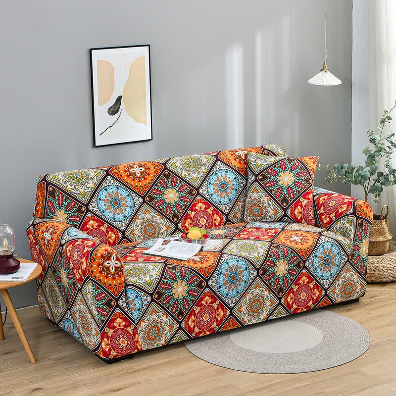 Retro Mandala Flowers Elastic Couch Cover