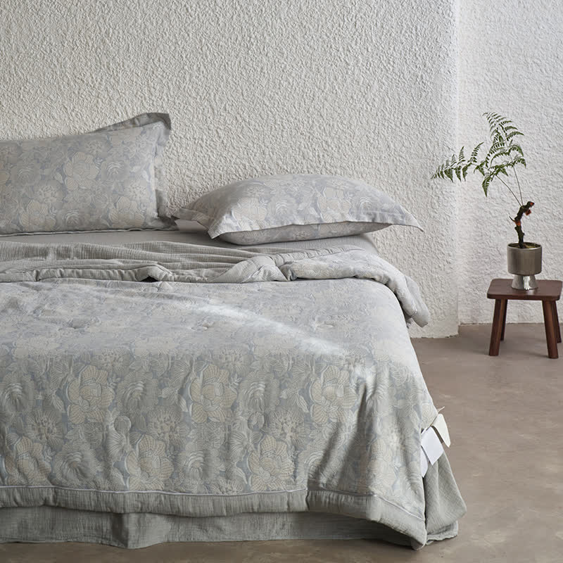 Neutral Floral Cotton Gauze Bedding Collection