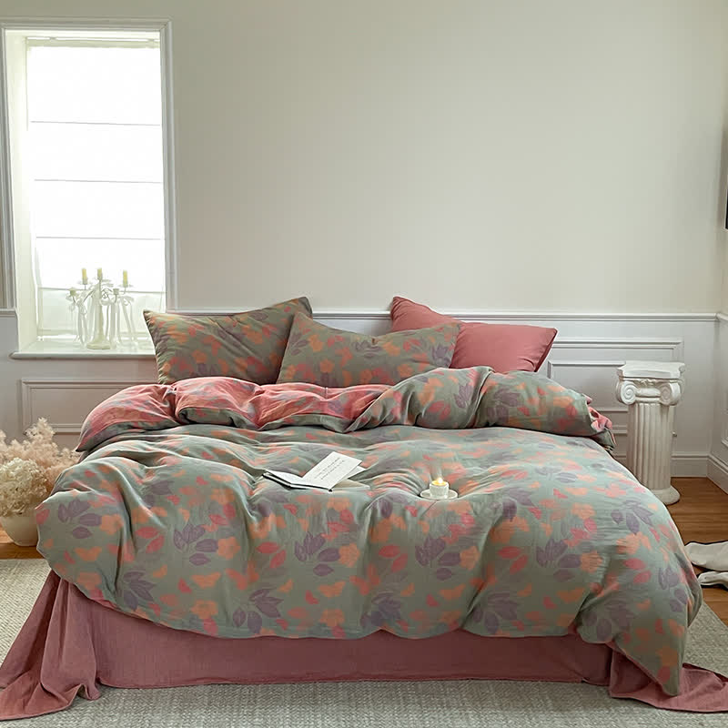 Cotton Gauze Rustic Floral Bedding Set (4PCS)