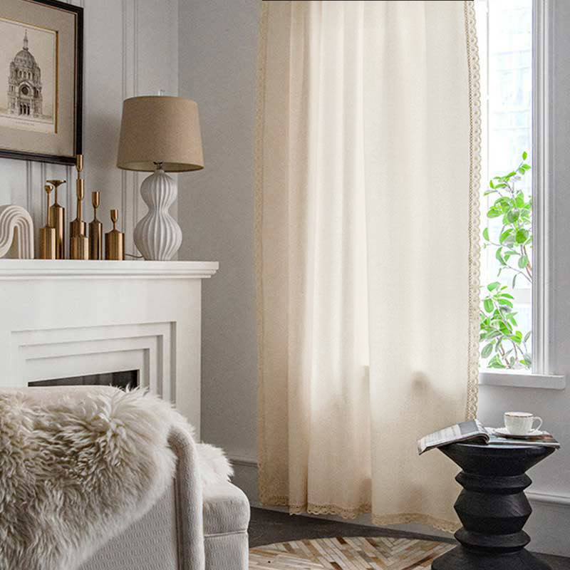 Cotton White Curtain Hollow-Out Drapes with Tassel