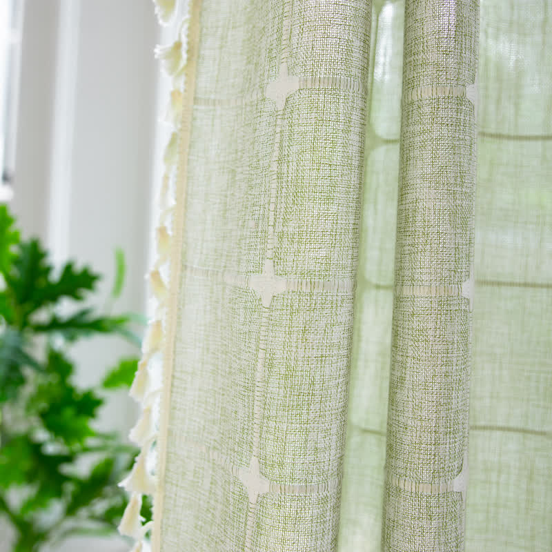 Plaid Cotton Linen Farmhouse Shower Curtain