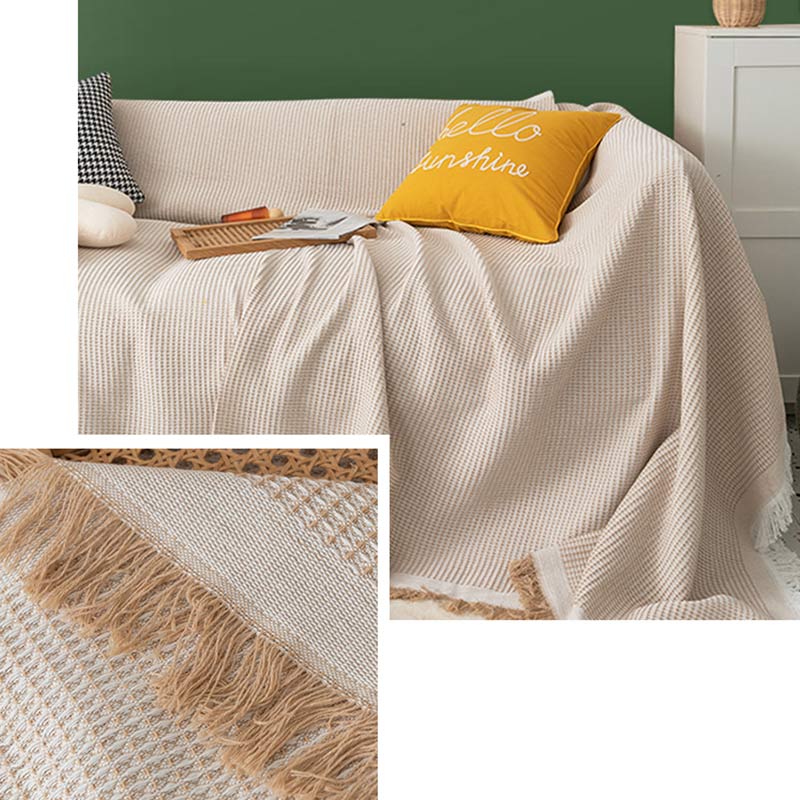 Ownkoti Waffle Throw Blanket Tassel Sofa Cover