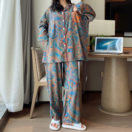 Plus Size Art Print Cotton Loungewear Set