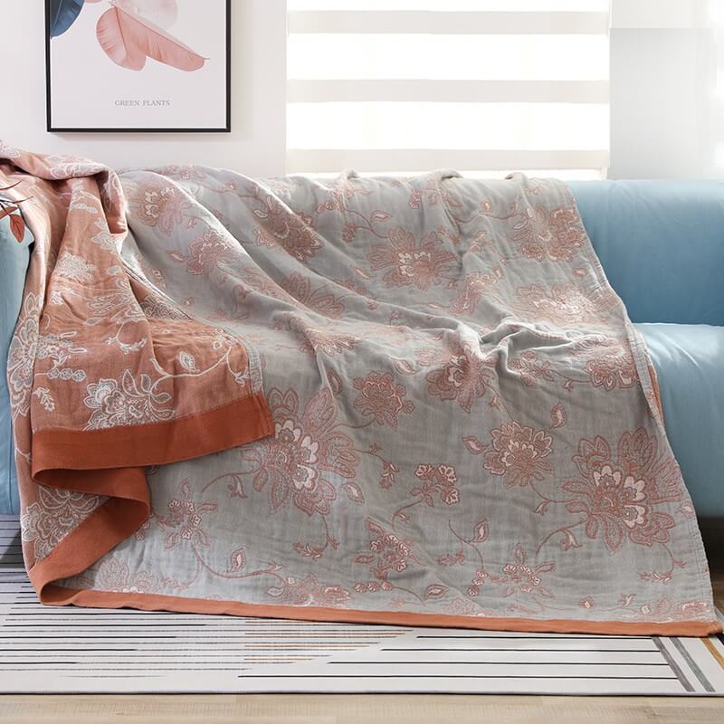 Ownkoti Lightweight Flower Print Cotton Sofa Blanket