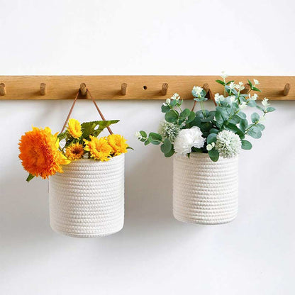 Ownkoti Cotton Wall Hanging Baskets Plant Flower Pot with Handle (2PCS)