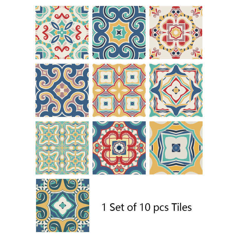 Ownkoti Colorful Mixed Pattern Wallpaper Tile Sticker (10PCS)