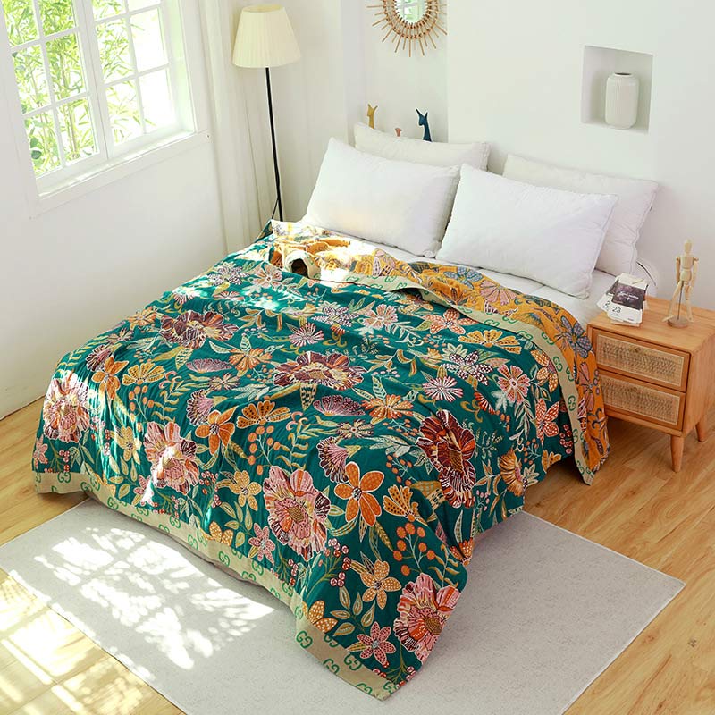 Ownkoti Luxuriant Flower Cotton Reversible Soft Quilt