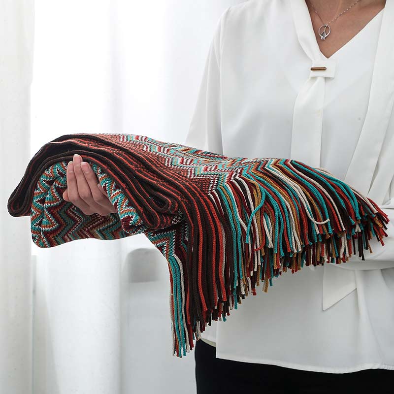 Ownkoti Cozy Colorful Striped Tassel Blanket