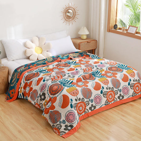 Ownkoti Orange Cartoon Flower Pattern Cotton Quilt