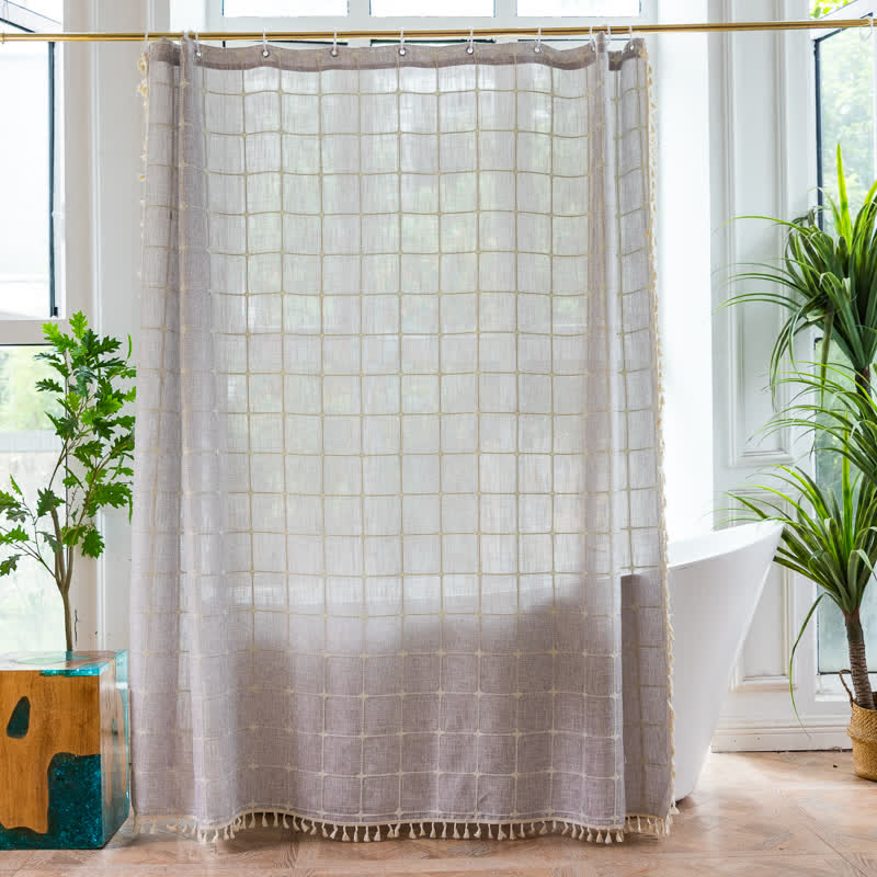 Plaid Cotton Linen Farmhouse Shower Curtain