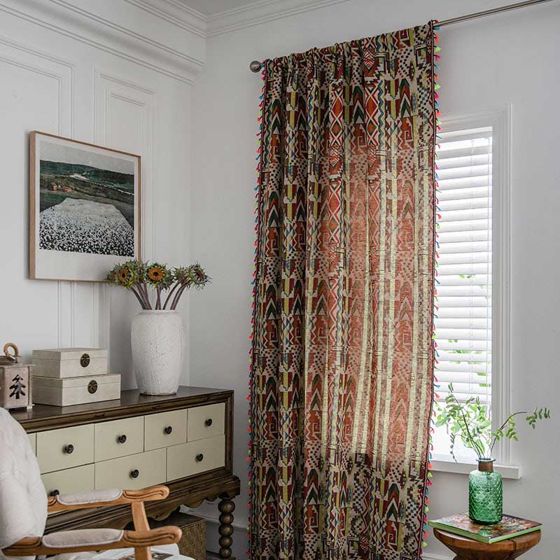 Multicolor Geometric Curtain Semi Blackout Drapes