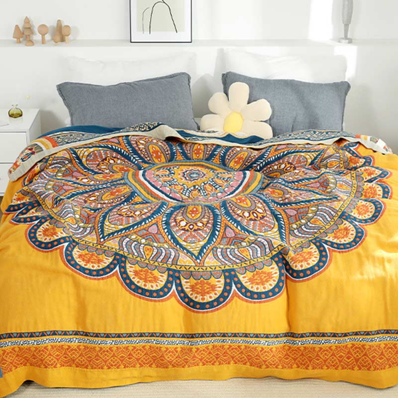 Ownkoti Bohemian Reversible Yellow Flower Summer Quilt