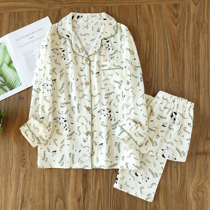 Cute Cat & Leaf Cotton Pajama Set