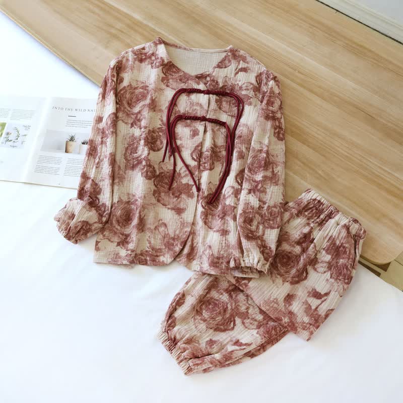 Retro Rose Cozy Cotton Loungewear Set