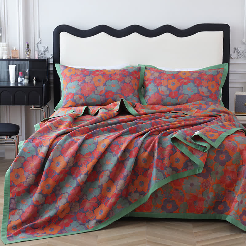 Floral Pure Cotton Gauze Decorative Quilt