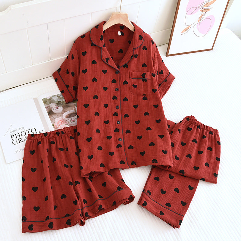 Heart Print Pure Cotton Pajama Set(3PCS)