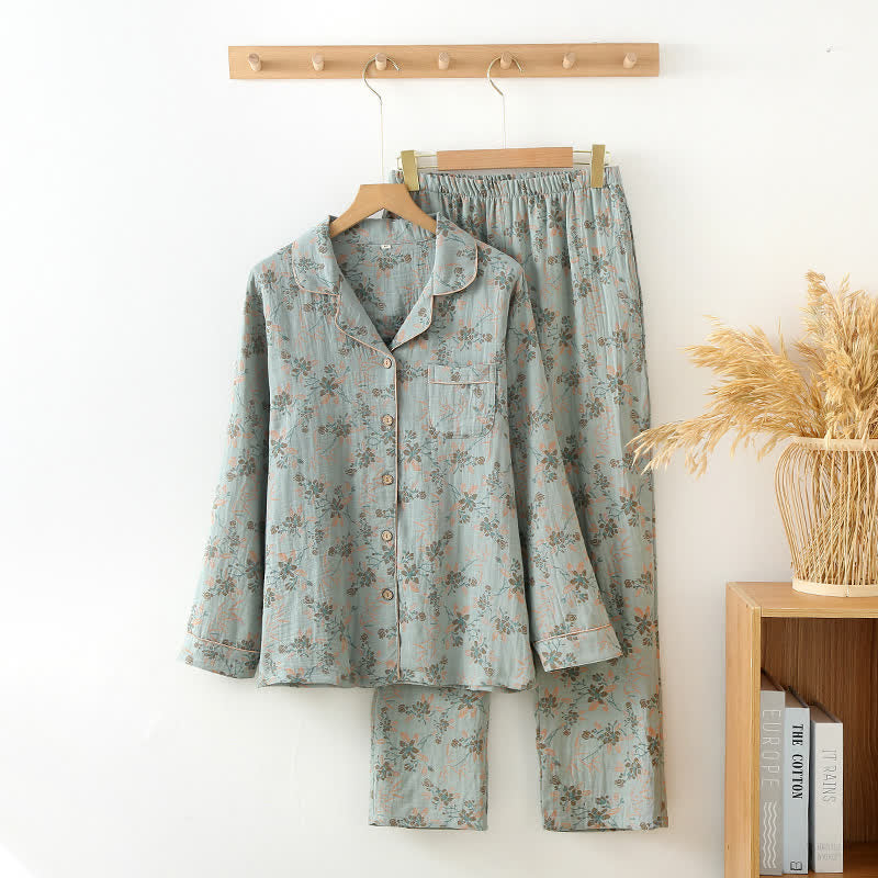 Rural Lapel Neckline Cotton Loungewear Set