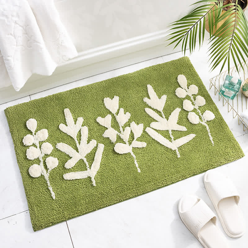 Ownkoti Green Leaf Print Soft Non-Slip Floor Rug