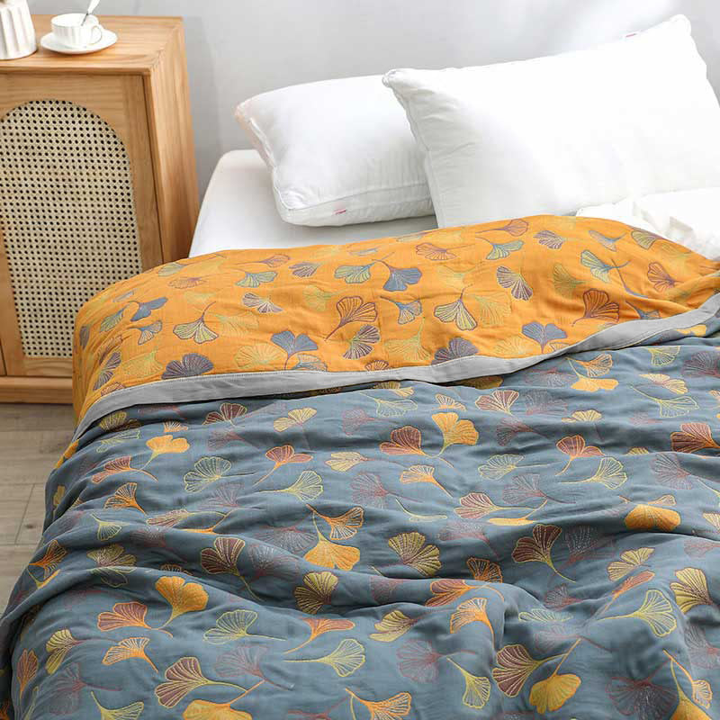 Ginkgo Leaf Pattern Cotton Reversible Quilt