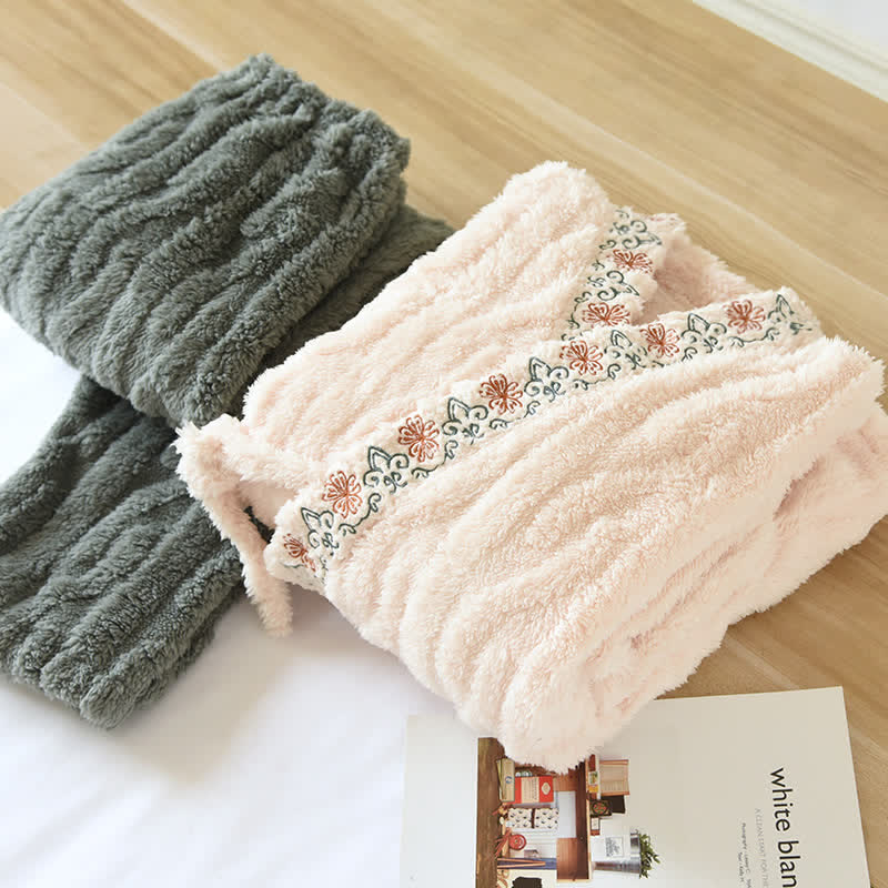 Retro Embroidery Soft Fleece Pajama Set