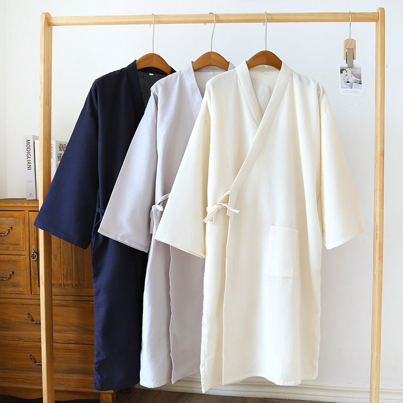 Waffle Solid Color Pure Cotton Bathrobe