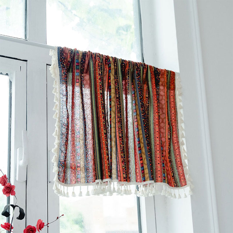 Colorful Plaid Pattern Tassel Tier Curtain