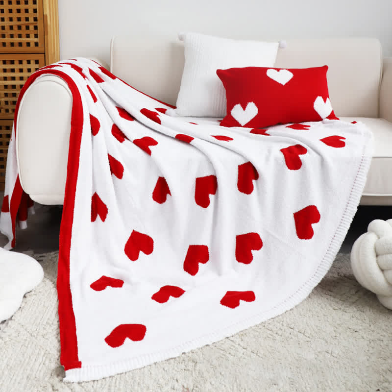 Heart Print Reversible Throw Blanket