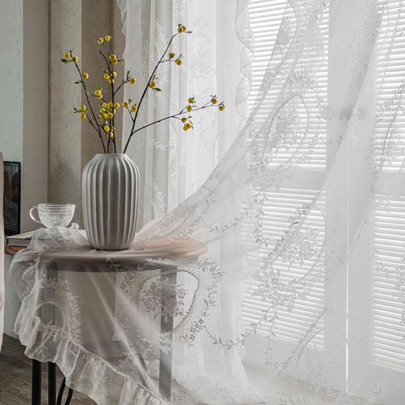 Ruffle Lace Curtain Hollow-Out Transparent Drapes