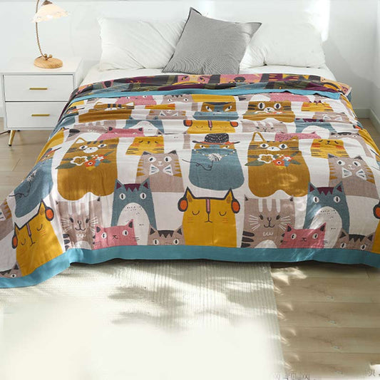 Ownkoti Cute Cat Reversible Cotton Soft Quilt