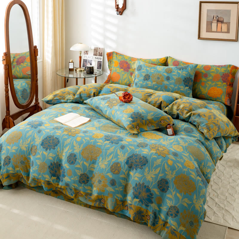 Retro Flower Leaf Cotton Bedding Sets(4PCS)