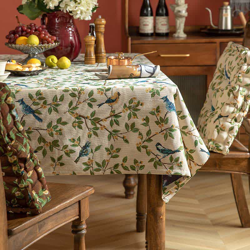 Pastoral Flower & Bird Print Table Cover