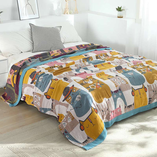 Ownkoti Cute Cat Reversible Cotton Soft Quilt