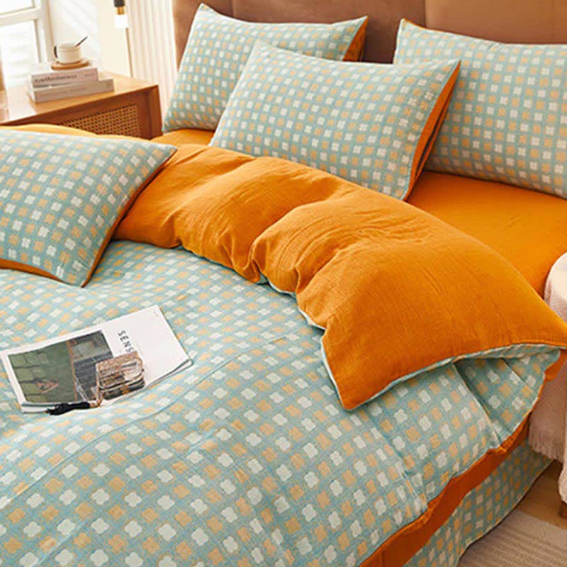 Green & Orange Pure Cotton Bedding Sets (4PCS)