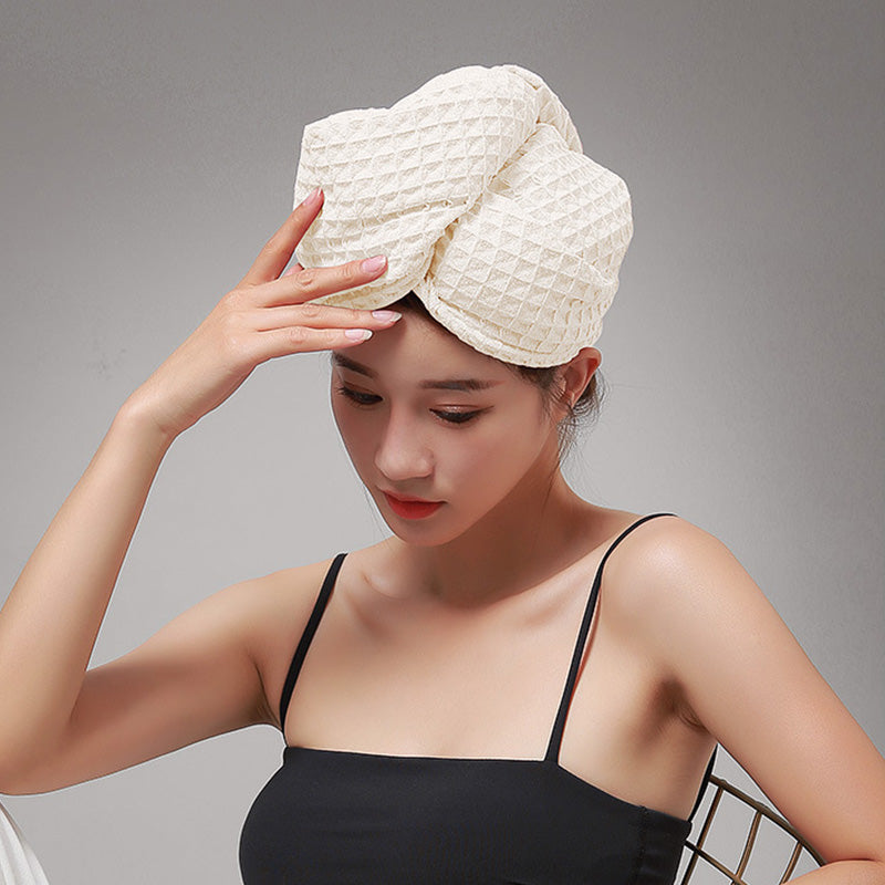 Waffle Weave Button Hair Drying Towel