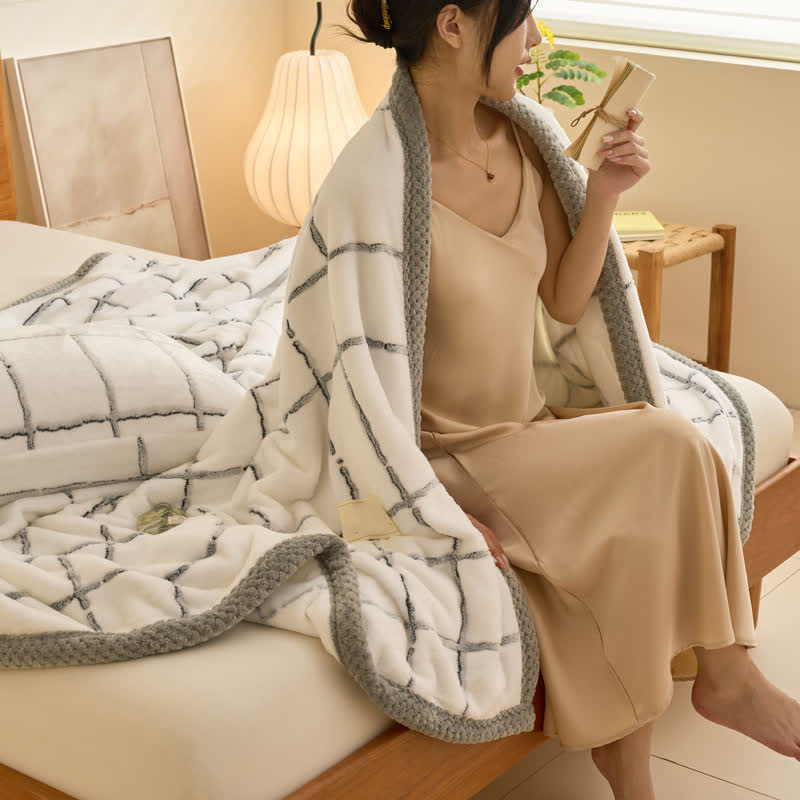 Grid Thick Warm Fluffy Fleece Blanket