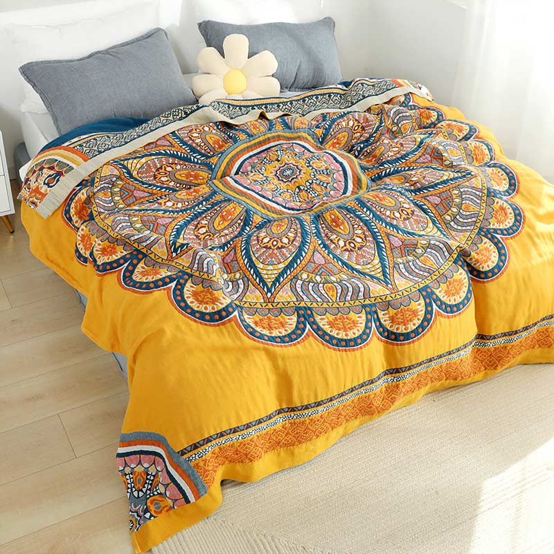 Ownkoti Bohemian Reversible Yellow Flower Summer Quilt