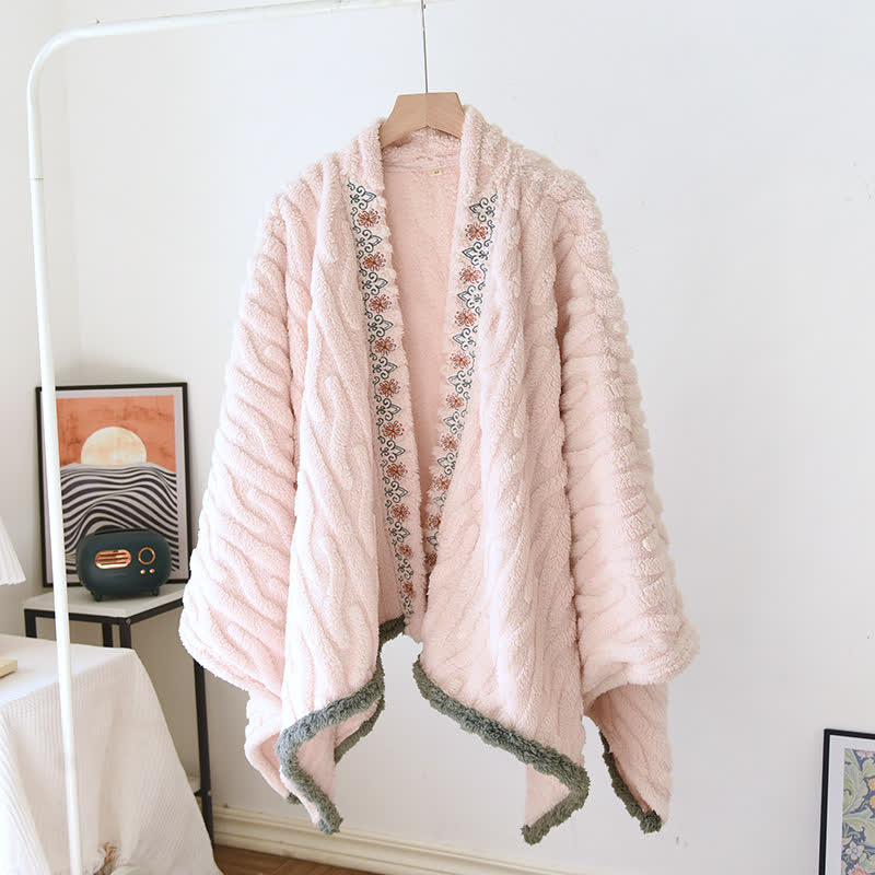 Retro Embroidered Warm Fleece Shawl Wrap