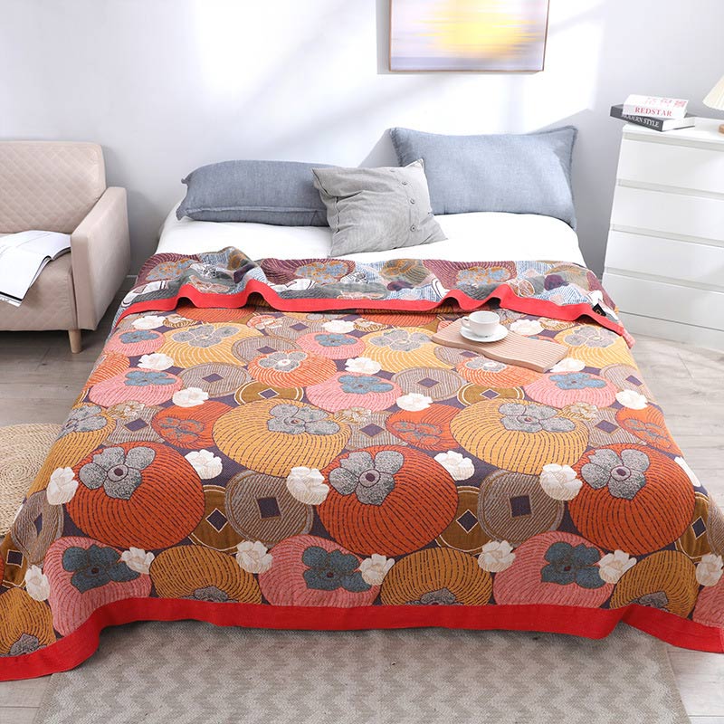 Colorful Persimmon Cotton Gauze Reversible Quilt