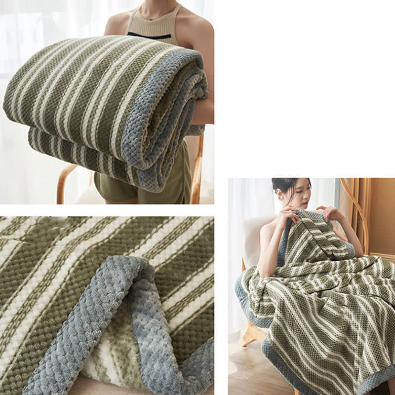 Stripe Comfy Coral Fleece Throw Blanket